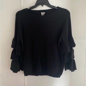 Women's Black Ruffle Sleeve Sweater Top